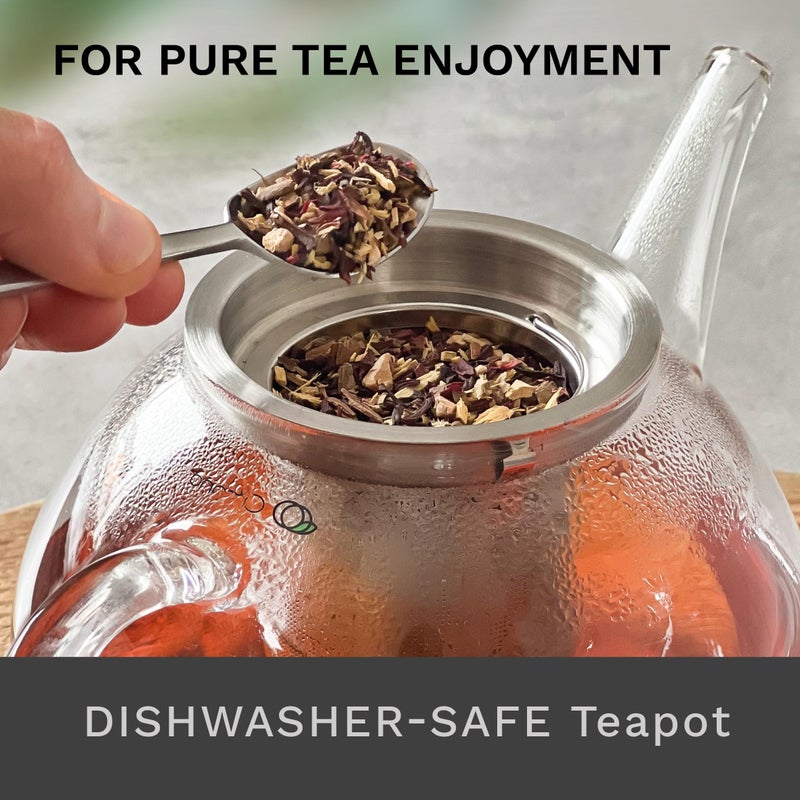 Creano glass teapot 40 oz (1200ml), tea maker with integrated stainless steel infuser and glass lid, ideal for preparing loose teas, drip-free, all-in-one - Image 4